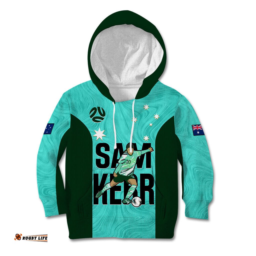 Custom Australia Soccer Kid Hoodie Sam Kerr Matildas Proud World Cup Turquoise