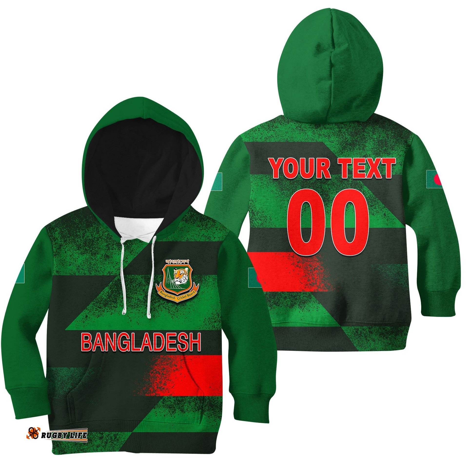 Custom Personalised And Number Bangladesh Cricket Men's World Cup Hoodie KID