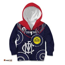 Custom AFL Demons NAIDOC Week Kid Hoodie Keep The Fire Burning Indigenous Art