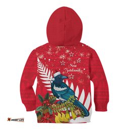New Zealand Christmas In July Kid Hoodie Tui Bird With Kowhai Meri Kirihimete