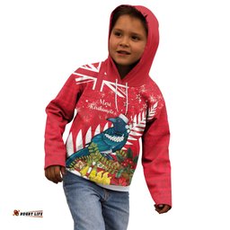 New Zealand Christmas In July Kid Hoodie Tui Bird With Kowhai Meri Kirihimete