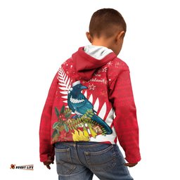 New Zealand Christmas In July Kid Hoodie Tui Bird With Kowhai Meri Kirihimete