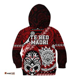 Te Reo Maori New Zealand Kid Hoodie Aotearoa Kia Haka Maori Tribal Tattoo Red Style