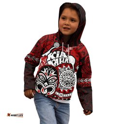 Te Reo Maori New Zealand Kid Hoodie Aotearoa Kia Haka Maori Tribal Tattoo Red Style
