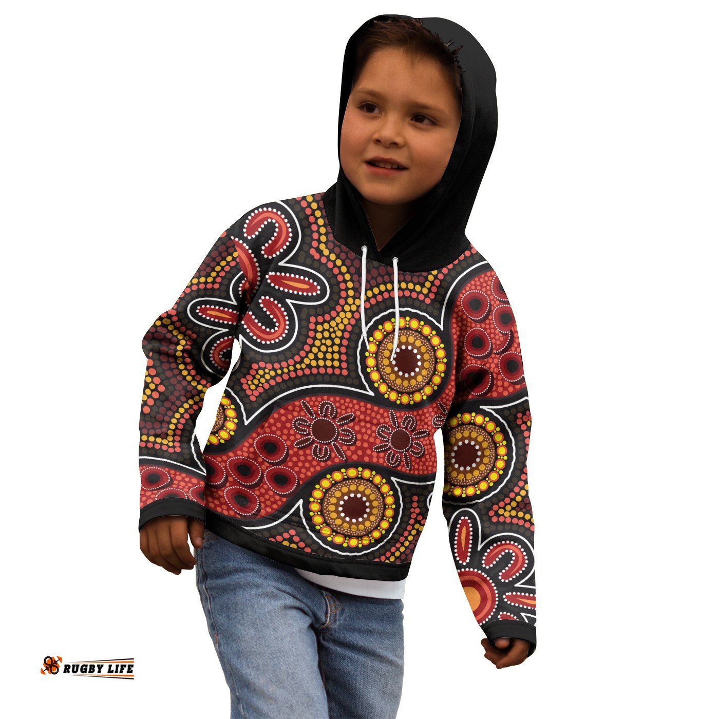 Aboriginal Hoodie Kid Indigenous Circle Dot Painting Style 03