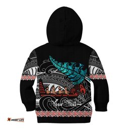 Personalised New Zealand Waka Kid Hoodie Aotearoa Maori Silver Fern Pattern