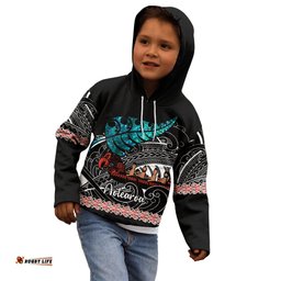 Personalised New Zealand Waka Kid Hoodie Aotearoa Maori Silver Fern Pattern
