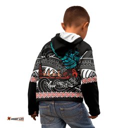 Personalised New Zealand Waka Kid Hoodie Aotearoa Maori Silver Fern Pattern