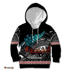 Personalised New Zealand Waka Kid Hoodie Aotearoa Maori Silver Fern Pattern