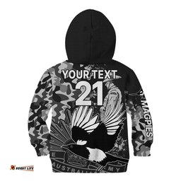 Custom Text And Number AFL ANZAC Magpies Kid Hoodie Camouflage