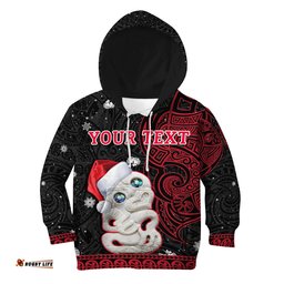 Custom Personalised New Zealand Christmas Hoodie KID Hei Tiki Red Pohutukawa Meri Kirihimete