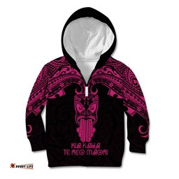 Personalised New Zealand Te Reo Maori Kid Hoodie Kia Kaha Maori Language Week Pink Style