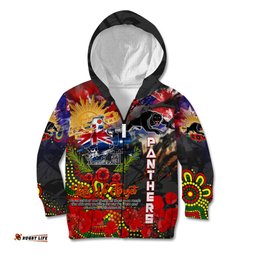 Personalised Australia Rugby Panthers ANZAC Kid Hoodie Penrith Scratch Style