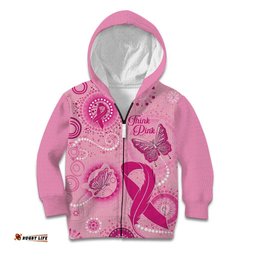 Personalised Australia Indigenous Kid Hoodie Breast Cancer Ribbon Think Pink Pink Version