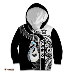Personalised New Zealand Darts Kid Hoodie Aotearoa Fern Mix Paua Shell Manaia Black