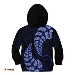 Blue New Zealand Paisley Silver Fern Kid Hoodie Aotearoa Maori