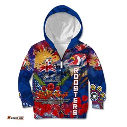 Personalised Australia Rugby Roosters ANZAC Kid Hoodie Sydney Scratch Style