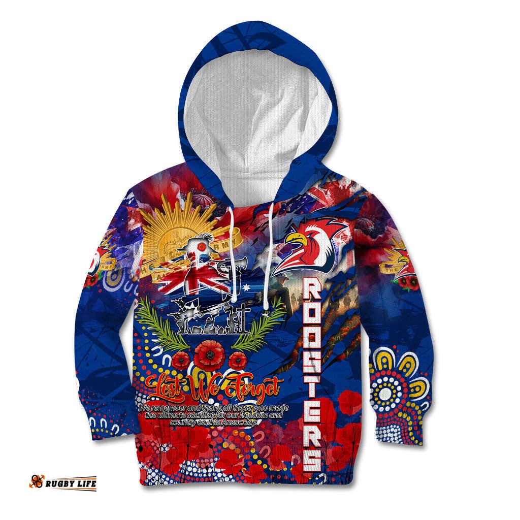 Personalised Australia Rugby Roosters ANZAC Kid Hoodie Sydney Scratch Style