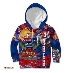 Personalised Australia Rugby Roosters ANZAC Kid Hoodie Sydney Scratch Style