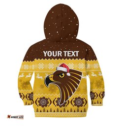 Custom Personalised Hawthorn Football Hoodie KID Hawks Indigenous Merry Christmas