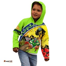Raiders Rugby ANZAC Day Kid Hoodie Green Machine Mascot Rosemary Starry Night