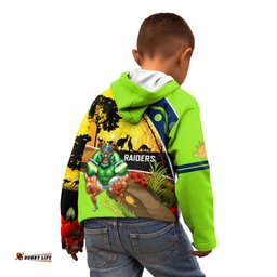 Raiders Rugby ANZAC Day Kid Hoodie Green Machine Mascot Rosemary Starry Night