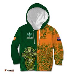 Australia And Ireland Rugby Kid Hoodie World Cup Walllabies With Shamrocks