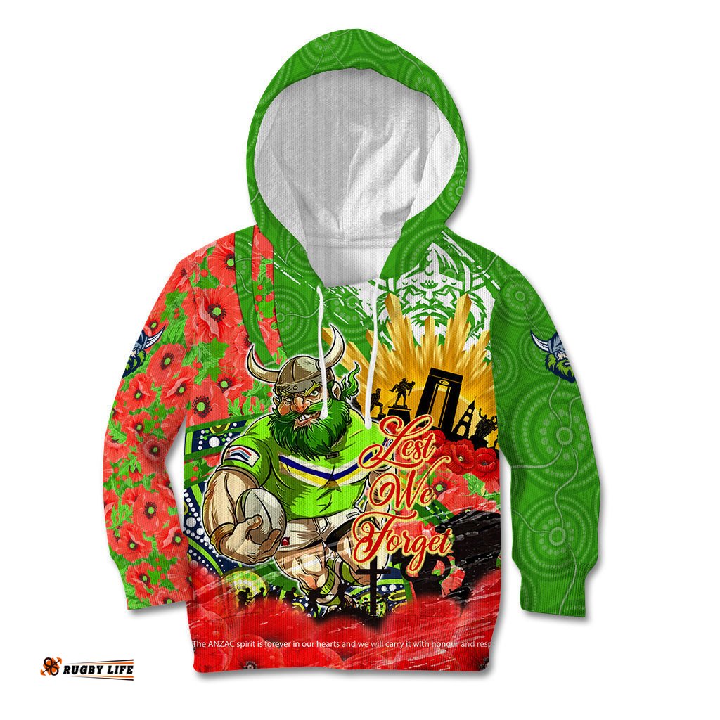 Personalised Mascot Raiders ANZAC Kid Hoodie Lest We Forget
