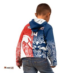 Personalised Swans And Cats Football Kid Hoodie Sydney Mix Geelong Indigenous