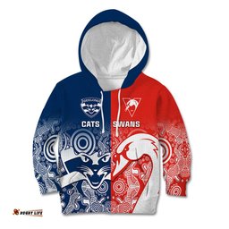 Personalised Swans And Cats Football Kid Hoodie Sydney Mix Geelong Indigenous