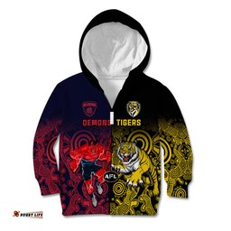 Custom Demons And Tigers Football Kid Hoodie Together Indigenous Art