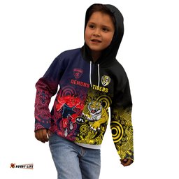 Custom Demons And Tigers Football Kid Hoodie Together Indigenous Art