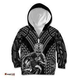 Custom New Zealand Rugby Kid Hoodie Maori All Black Warrior Tribal Tattoo
