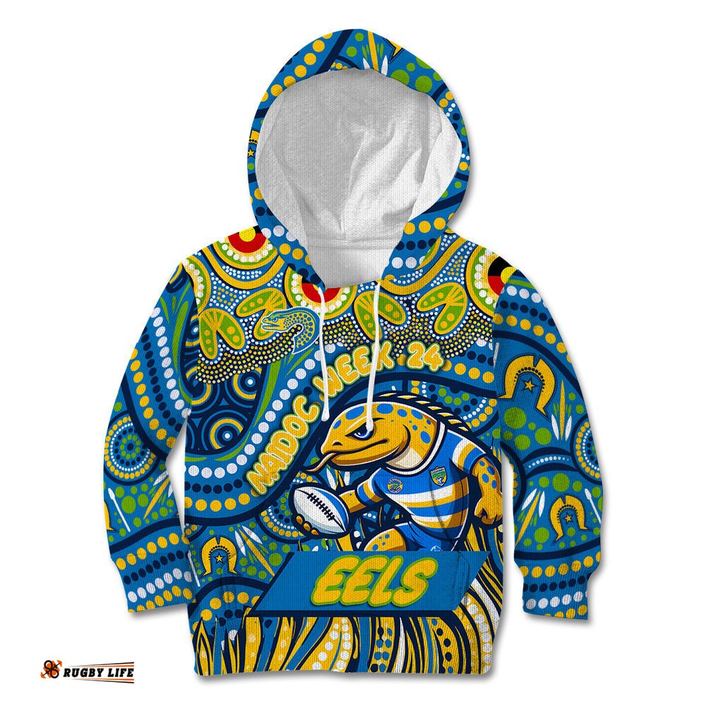 Custom Australia NAIDOC Week 2024 Kid Hoodie Parramatta Eels Mascot Keep The Fire Burning