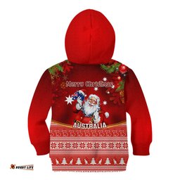 Australia Christmas Kid Hoodie Xmas In July Happy Santa Claus With Map Red Style