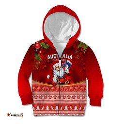 Australia Christmas Kid Hoodie Xmas In July Happy Santa Claus With Map Red Style