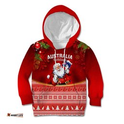 Australia Christmas Kid Hoodie Xmas In July Happy Santa Claus With Map Red Style