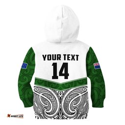 Custom Text And Number New Zealand Silver Fern Rugby Hoodie KID Maori Pacific