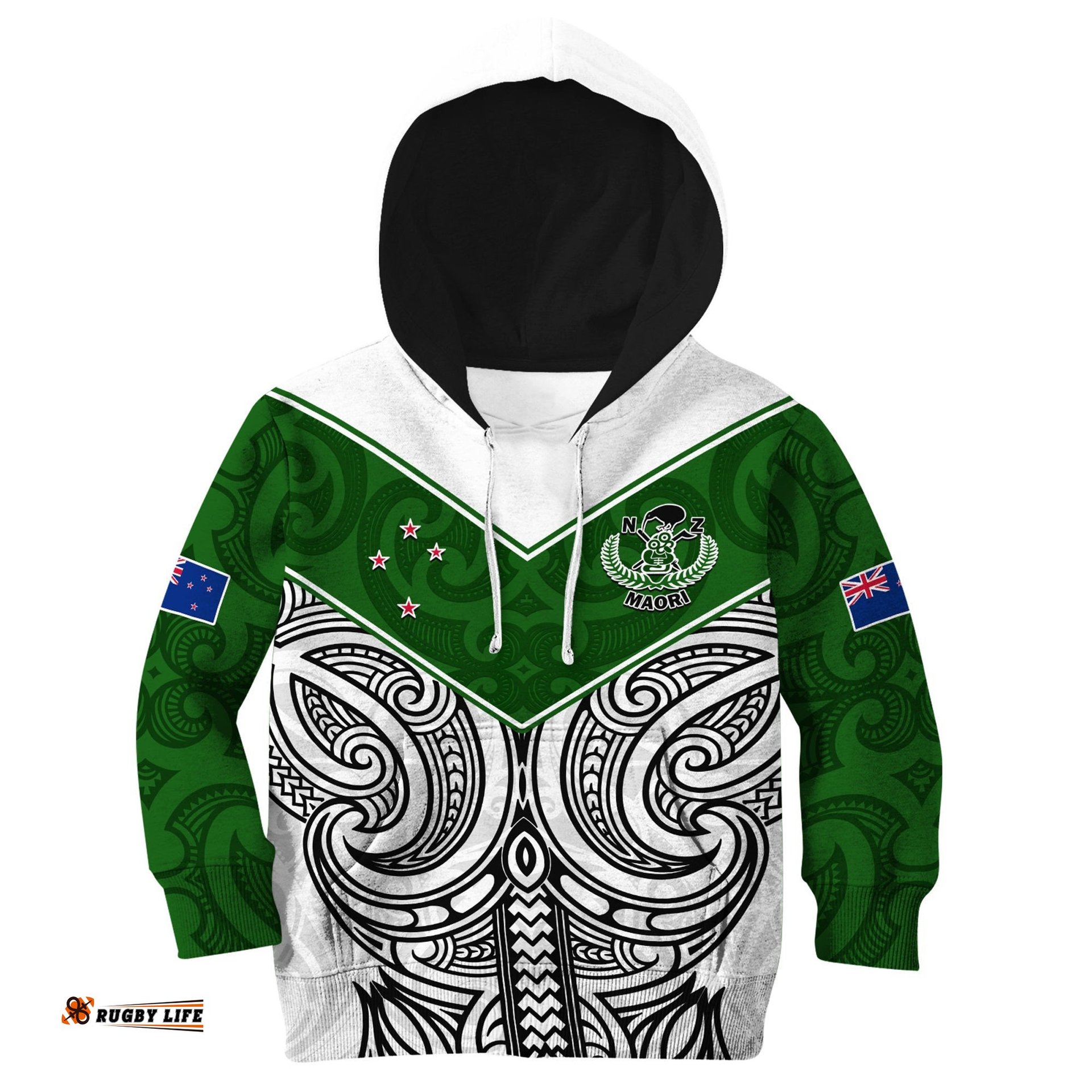 Custom Text And Number New Zealand Silver Fern Rugby Hoodie KID Maori Pacific