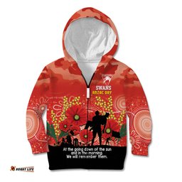 Custom Swans Football ANZAC Kid Hoodie Gallipoli Camouflage With Poppies