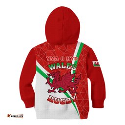 Wales Rugby Kid Hoodie World Cup Cymru Curve Style