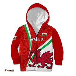 Wales Rugby Kid Hoodie World Cup Cymru Curve Style