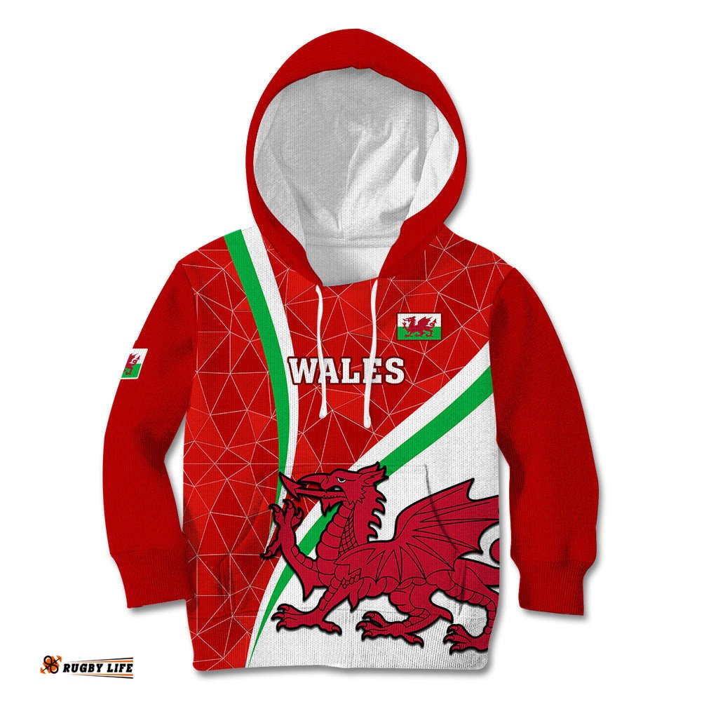 Wales Rugby Kid Hoodie World Cup Cymru Curve Style