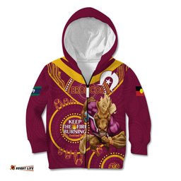 Custom NRL Broncos NAIDOC Week Kid Hoodie Keep The Fire Burning Indigenous Art