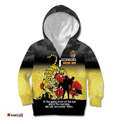 Custom Richmond Football ANZAC Kid Hoodie Gallipoli Camouflage With Poppies
