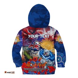 Personalised Australia Rugby Bulldogs ANZAC Kid Hoodie Canterbury Bankstown Scratch Style