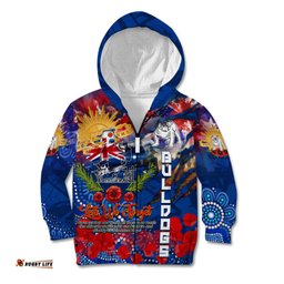 Personalised Australia Rugby Bulldogs ANZAC Kid Hoodie Canterbury Bankstown Scratch Style