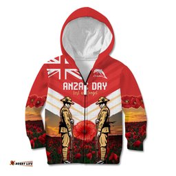 Custom Dolphins Rugby ANZAC Day Kid Hoodie Soldiers Poppy Field 2024