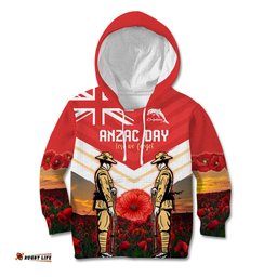 Custom Dolphins Rugby ANZAC Day Kid Hoodie Soldiers Poppy Field 2024