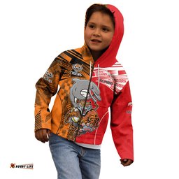 Custom Text And Number NRL Half Dolphins and Half Tigers Kid Hoodie Sporty Style